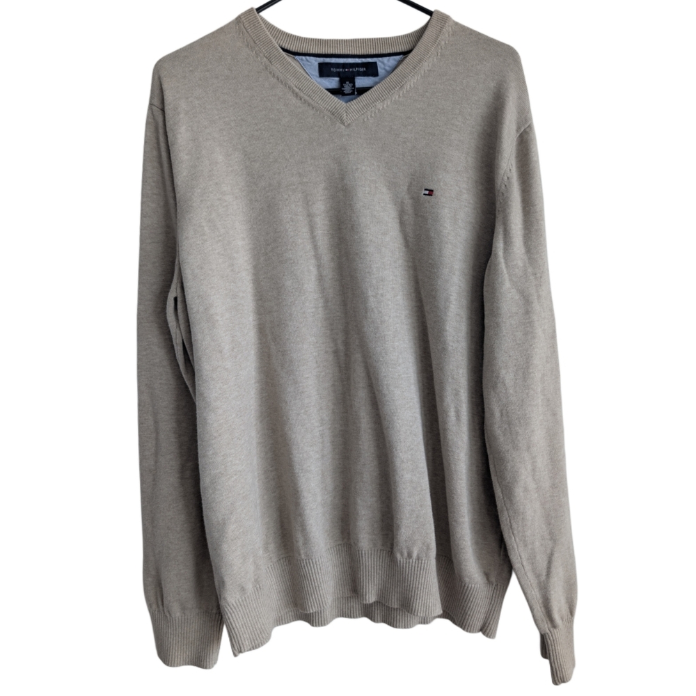 Tommy Hilfiger Men's Extra‎ Large Beige Knit V Neck Long Sleeve Sweater